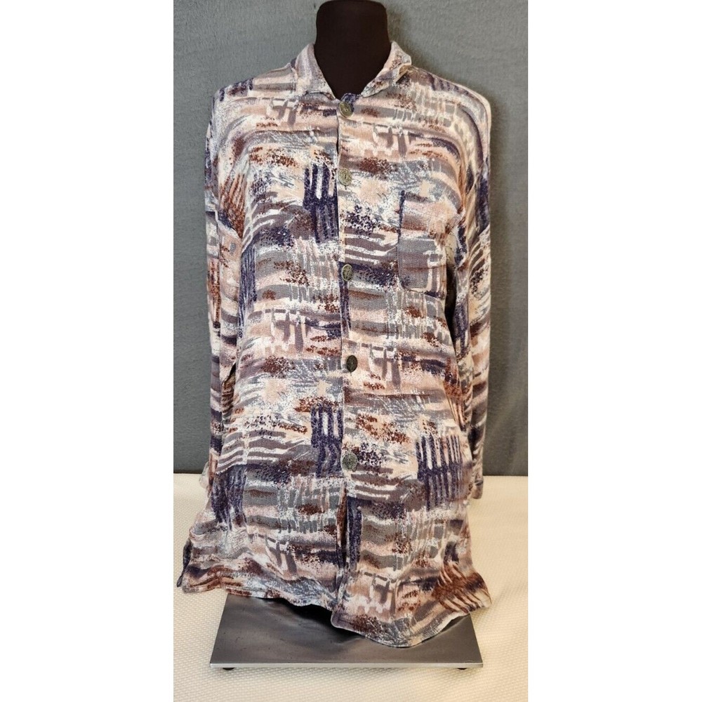Vintage Chico's One Size Button Up Shirt Womens Large 100% Rayon Abstract Print‎